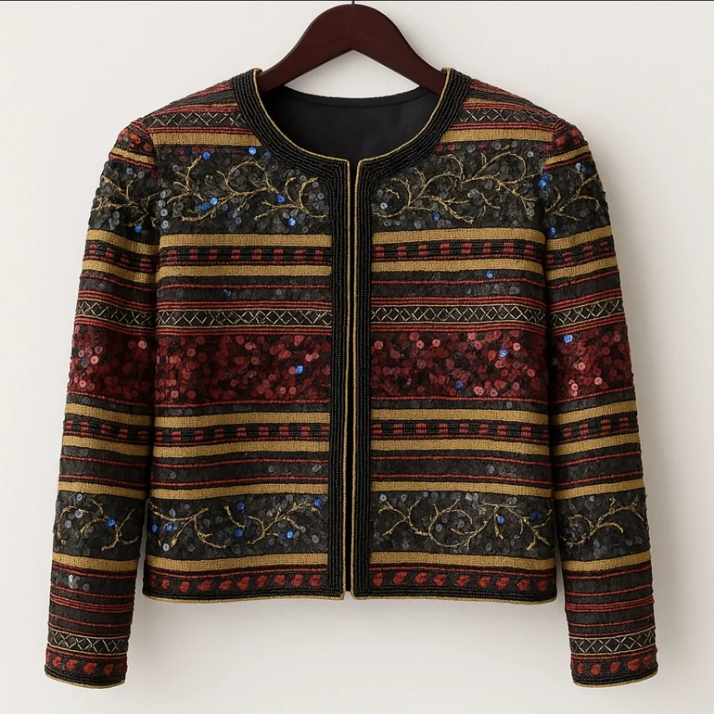 Vintage-Inspired Beaded Sequin Jacket | Formal Cocktail Wedding Party Size Med - Picture 1 of 8